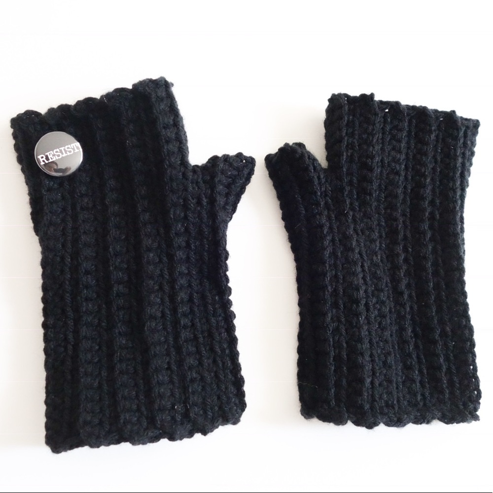 RESIST fingerless gloves, chunky knit mittens